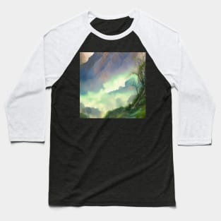 Digital Painting of a Beautiful Nature With High Mountains With Fog Baseball T-Shirt